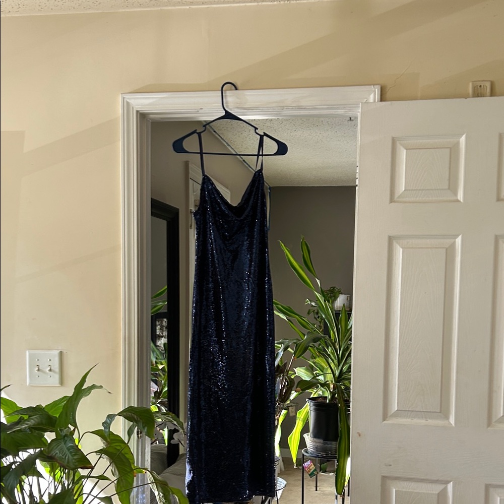 bebe Navy Sequin Dress